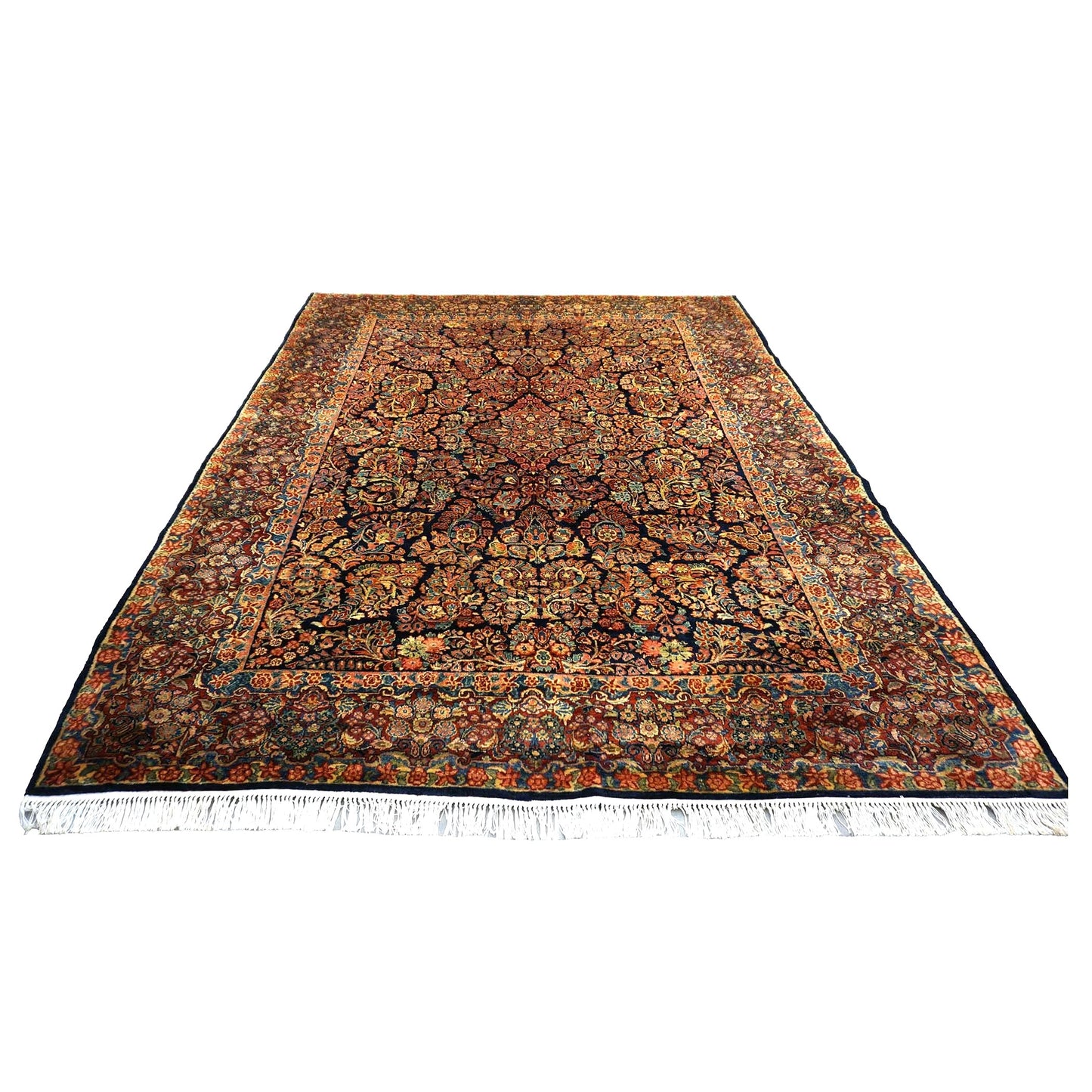 Persian Sarouk Wool 9x12 Navy, Ivory & Pink Handmade Area Rug # 1144720