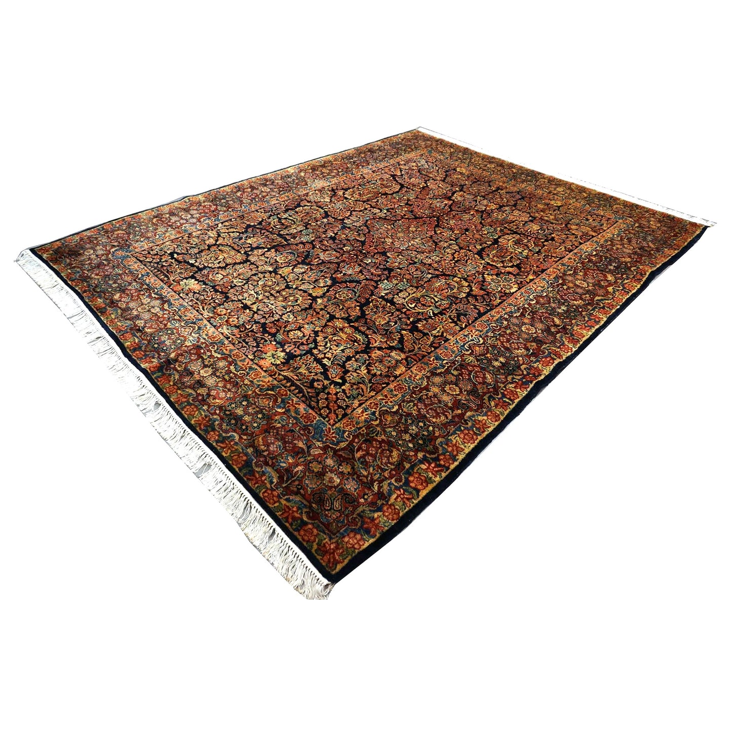 Persian Sarouk Wool 9x12 Navy, Ivory & Pink Handmade Area Rug # 1144720