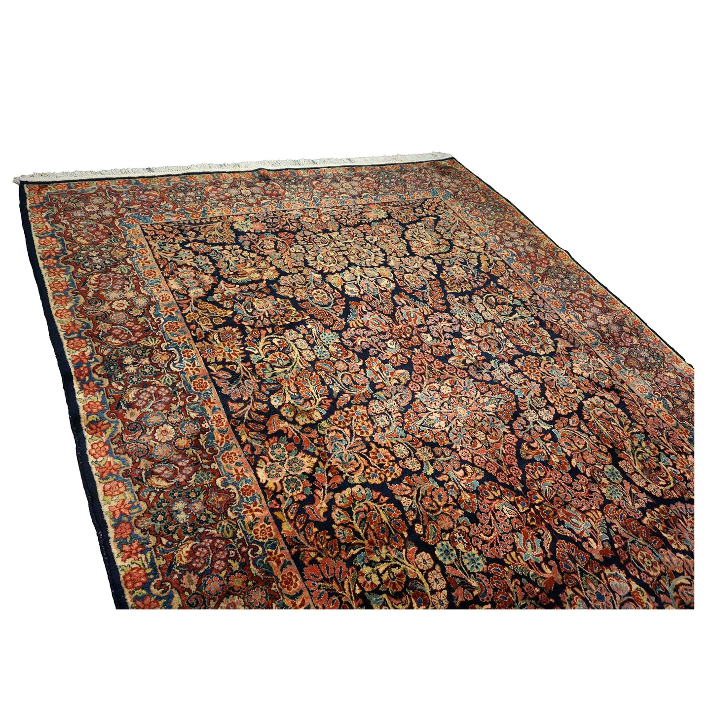 Persian Sarouk Wool 9x12 Navy, Ivory & Pink Handmade Area Rug # 1144720