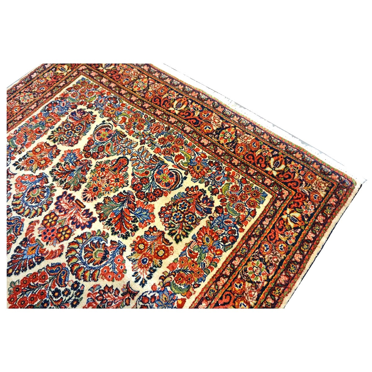 Antique Persian Sarouk Wool 4x7 Ivory, Red & Blue Handmade Area Rug  #1144726