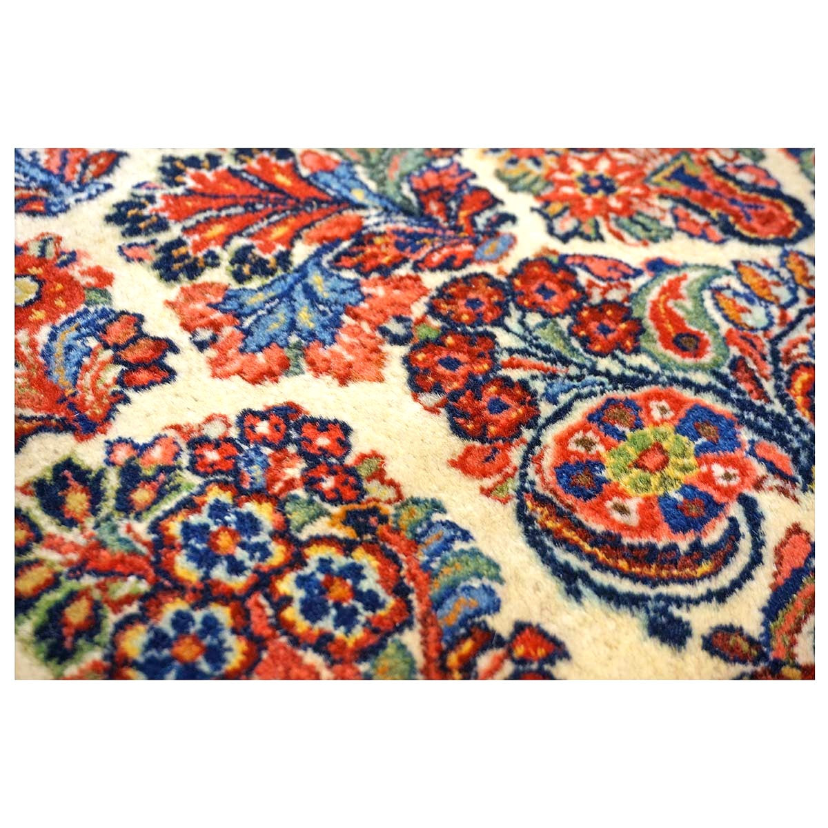 Antique Persian Sarouk Wool 4x7 Ivory, Red & Blue Handmade Area Rug  #1144726