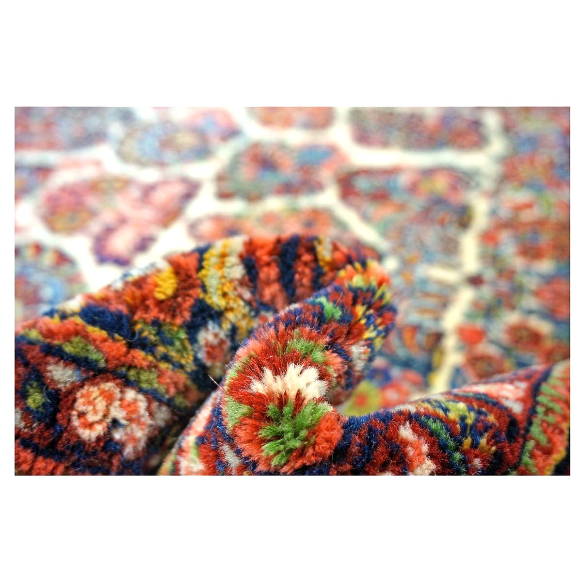 Antique Persian Sarouk Wool 4x7 Ivory, Red & Blue Handmade Area Rug  #1144726