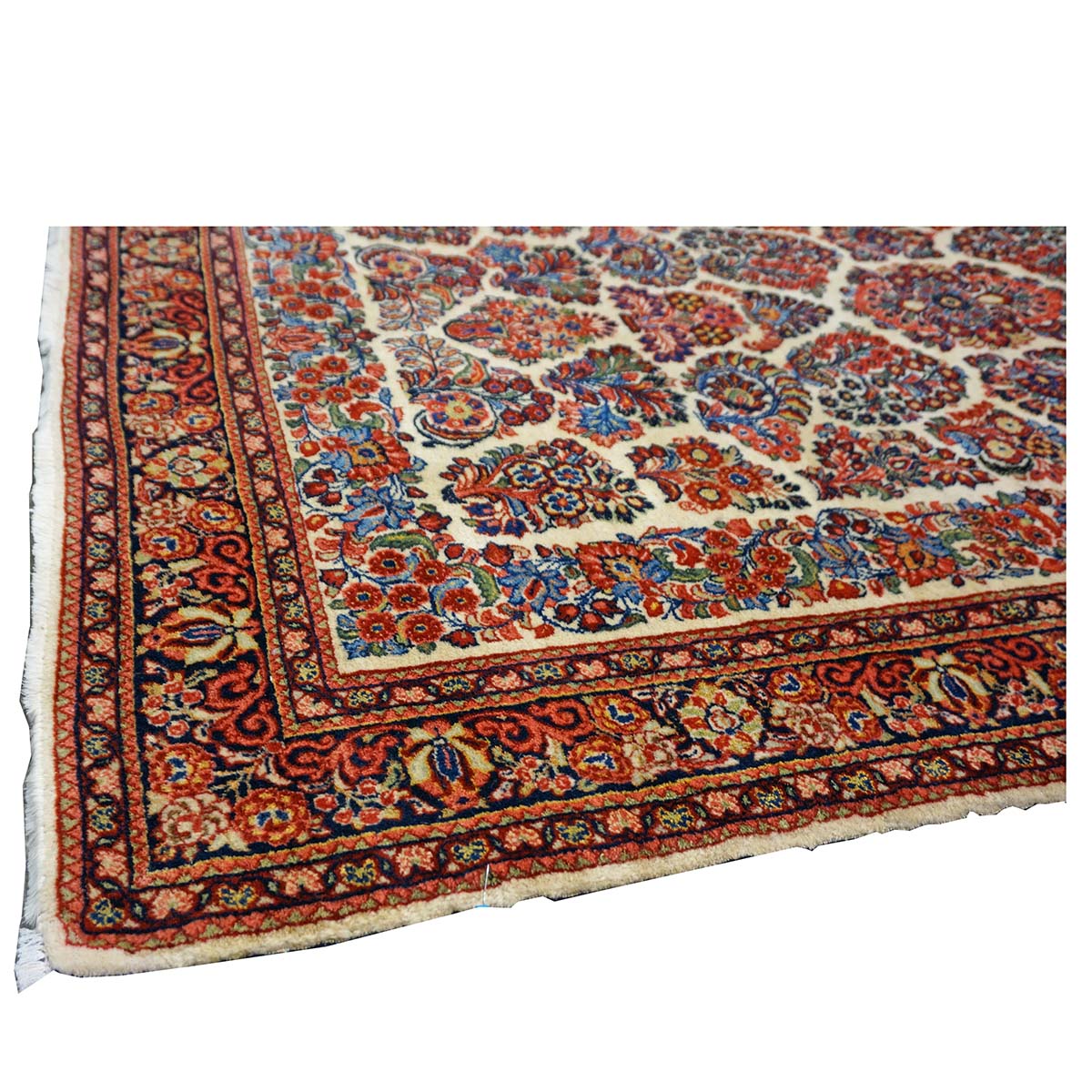 Antique Persian Sarouk Wool 4x7 Ivory, Red & Blue Handmade Area Rug  #1144726