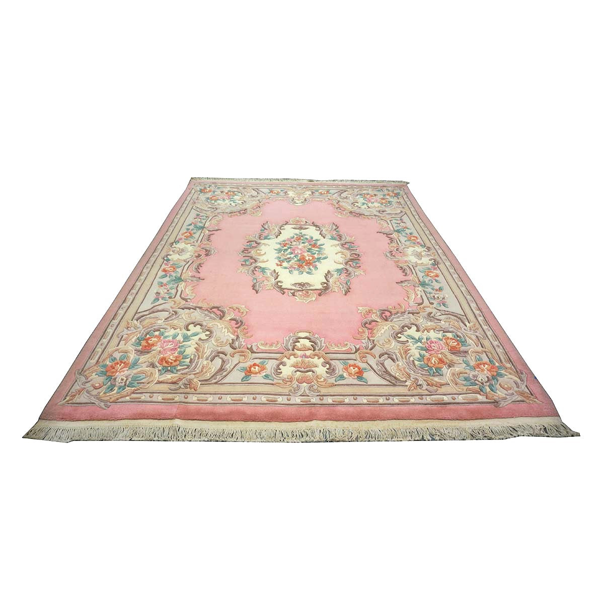 Chinese Abusson Wool 8x10 Pink, Ivory & Mauve Handmade Area Rug #1144727