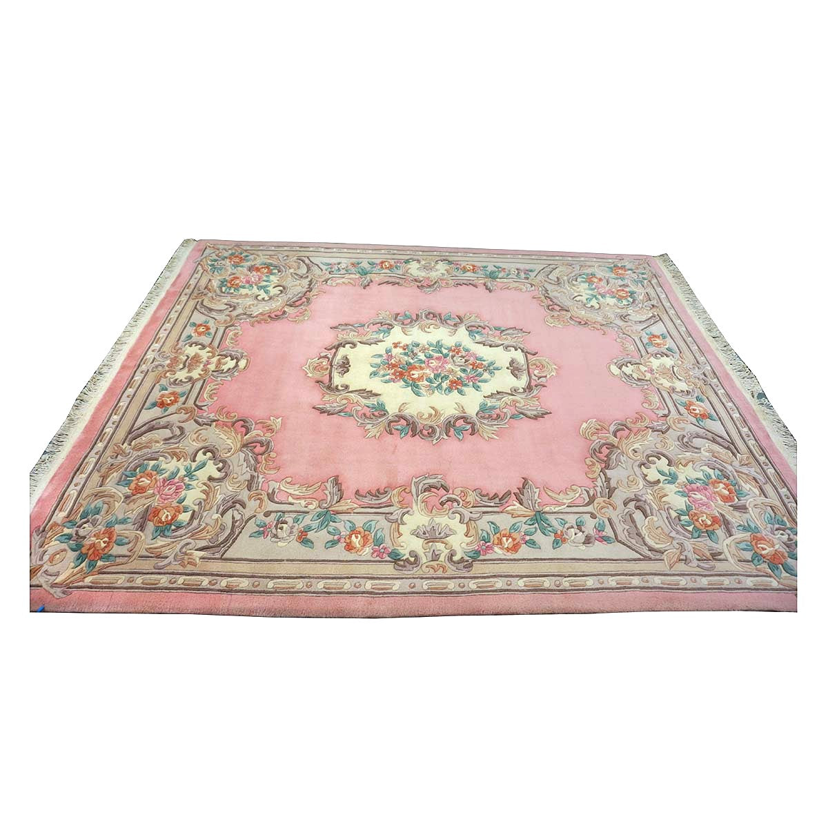 Chinese Abusson Wool 8x10 Pink, Ivory & Mauve Handmade Area Rug #1144727