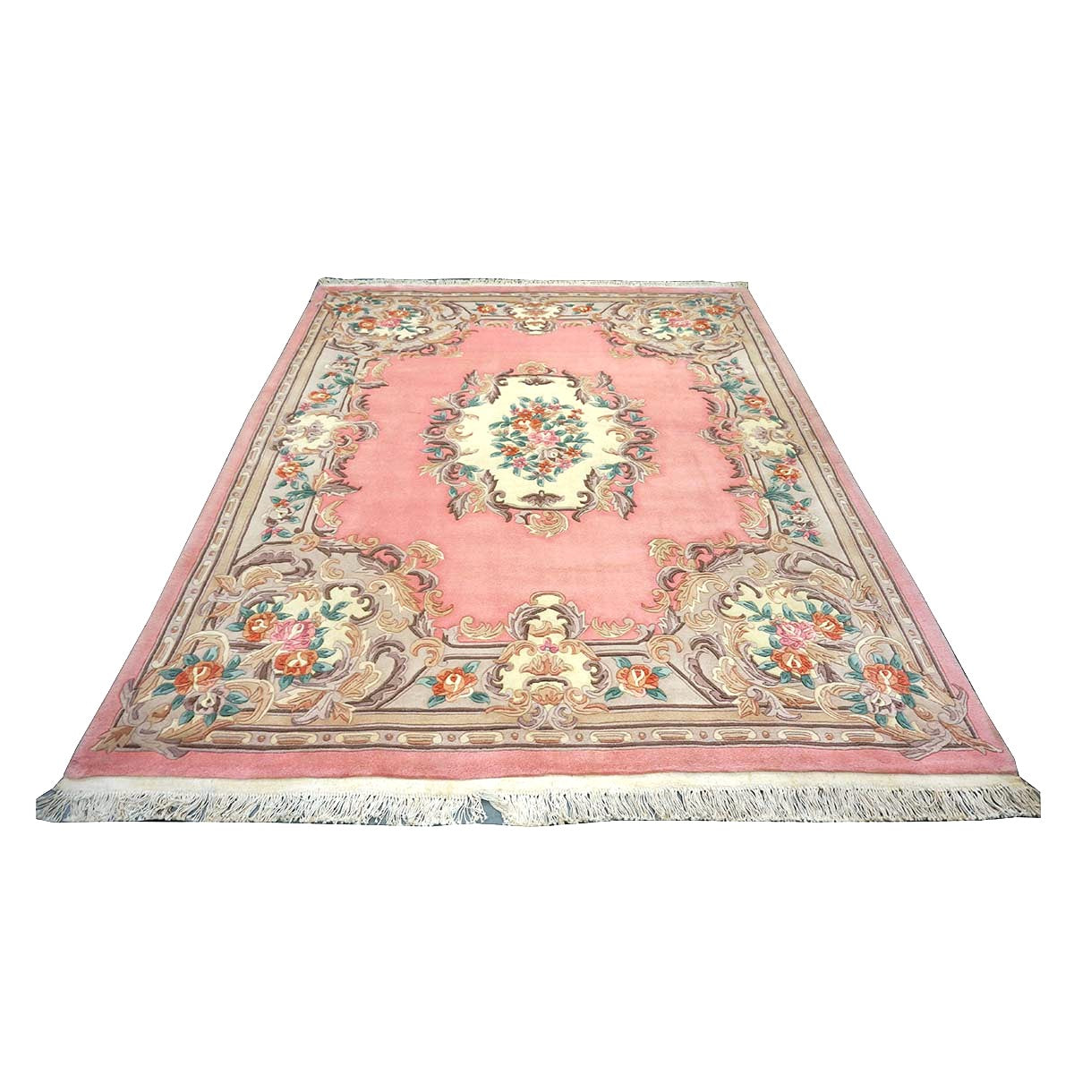 Chinese Abusson Wool 8x10 Pink, Ivory & Mauve Handmade Area Rug #1144727