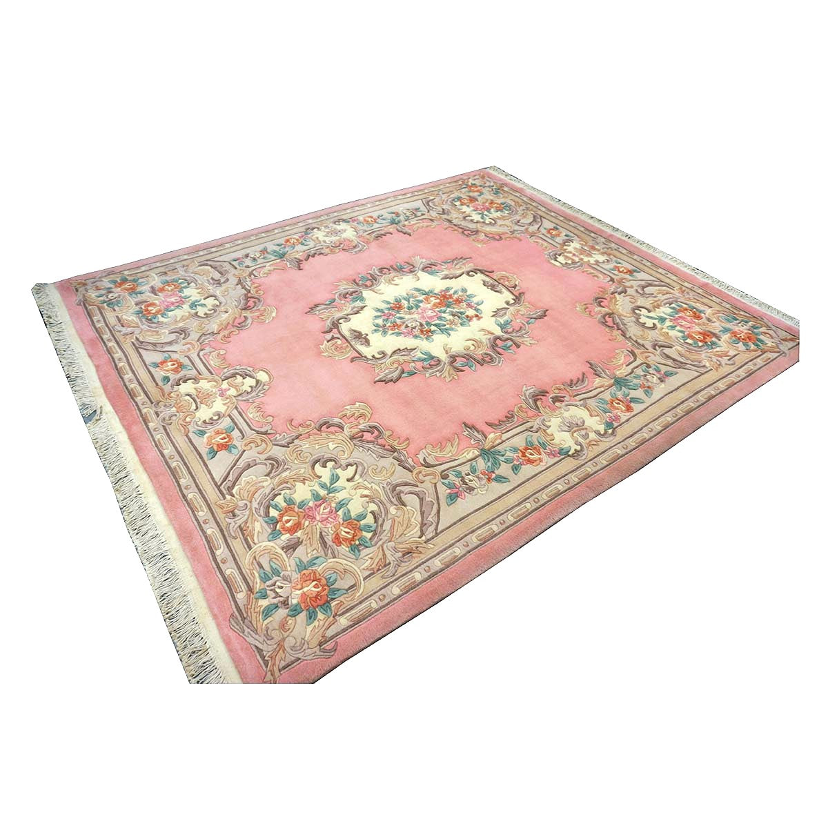 Chinese Abusson Wool 8x10 Pink, Ivory & Mauve Handmade Area Rug #1144727