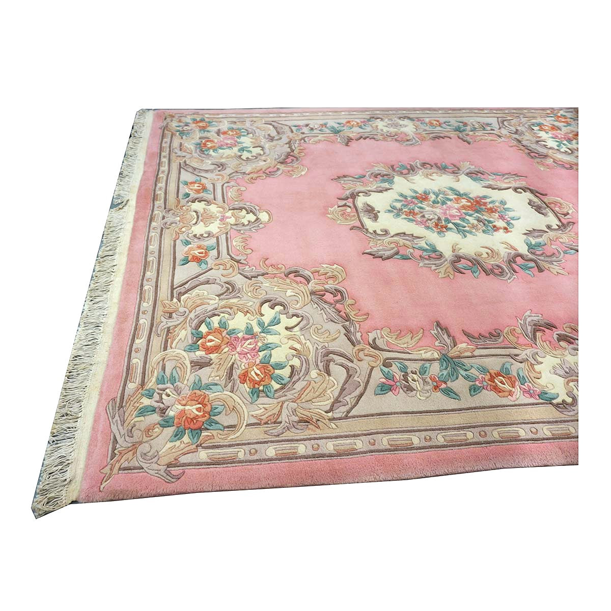 Chinese Abusson Wool 8x10 Pink, Ivory & Mauve Handmade Area Rug #1144727