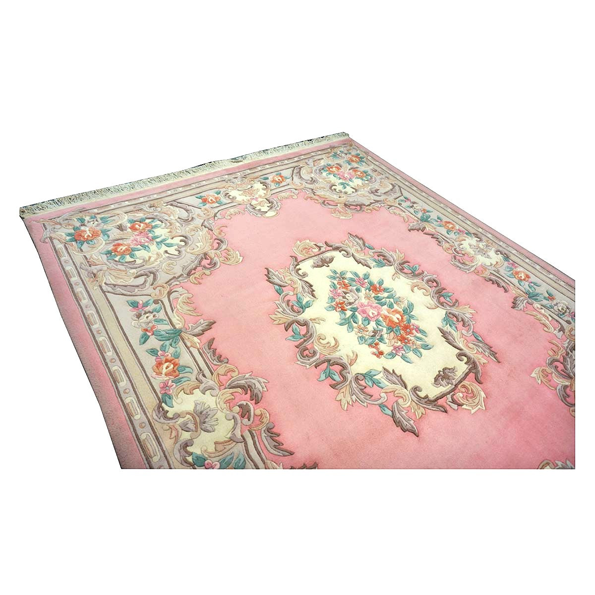 Chinese Abusson Wool 8x10 Pink, Ivory & Mauve Handmade Area Rug #1144727
