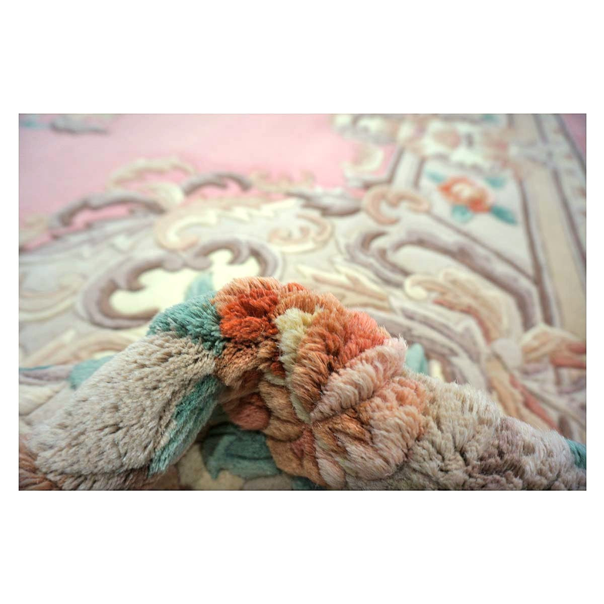 Chinese Abusson Wool 8x10 Pink, Ivory & Mauve Handmade Area Rug #1144727