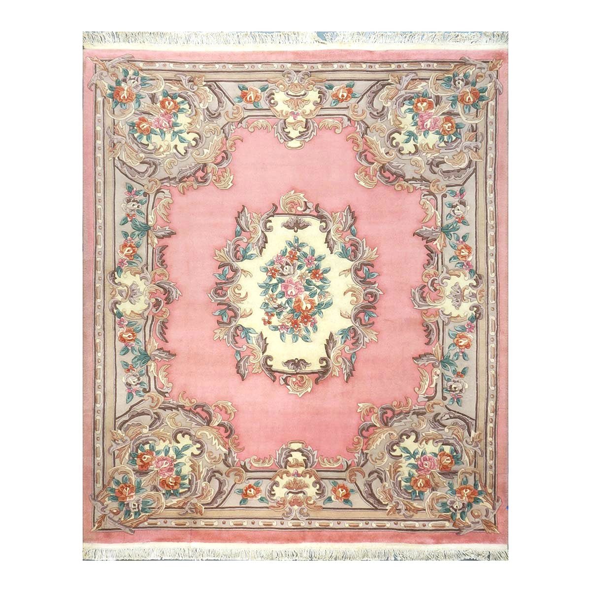 Chinese Abusson Wool 8x10 Pink, Ivory & Mauve Handmade Area Rug #1144727