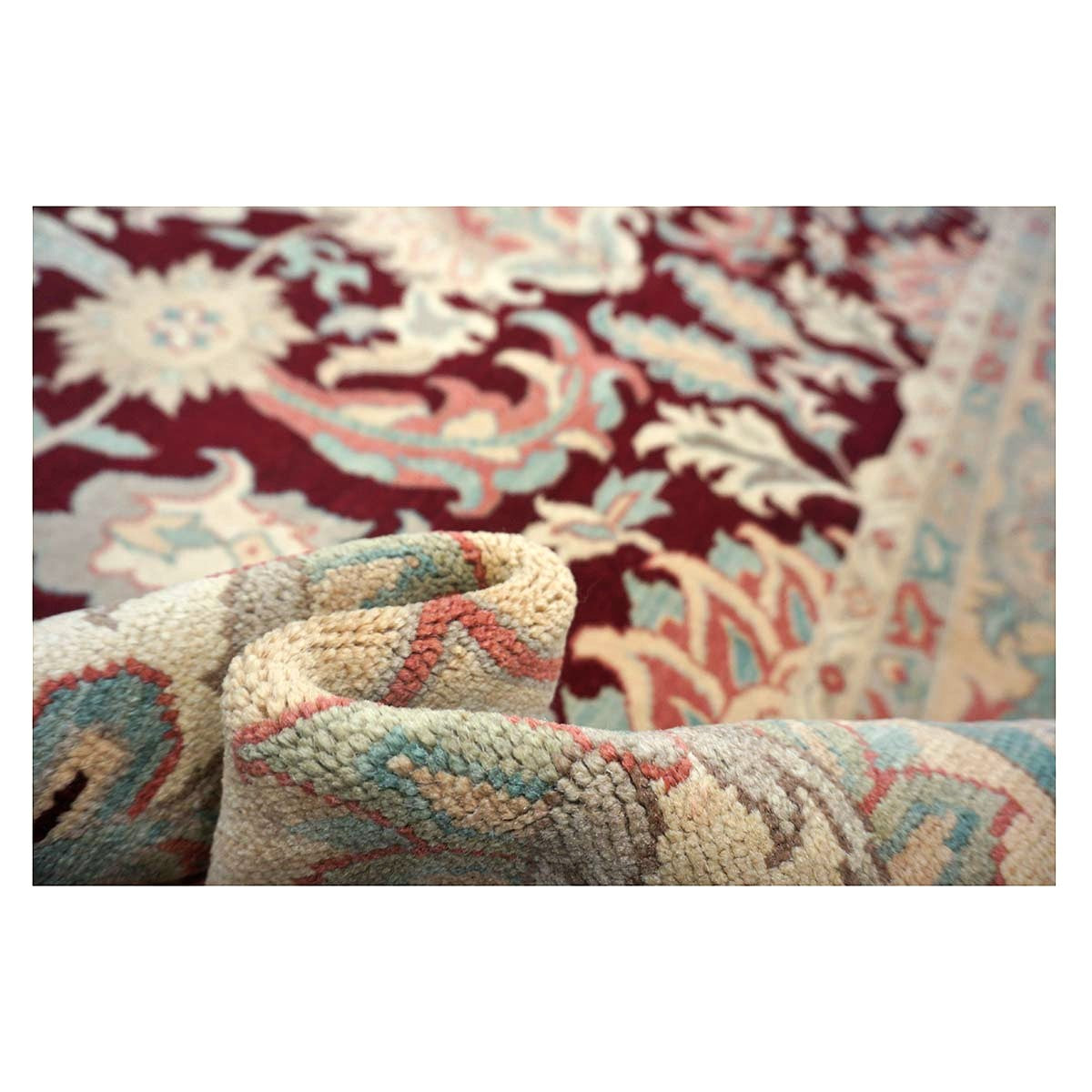 Chinese Oushak Wool 9x12 Burgundy & Tan Handmade Area Rug #1144729