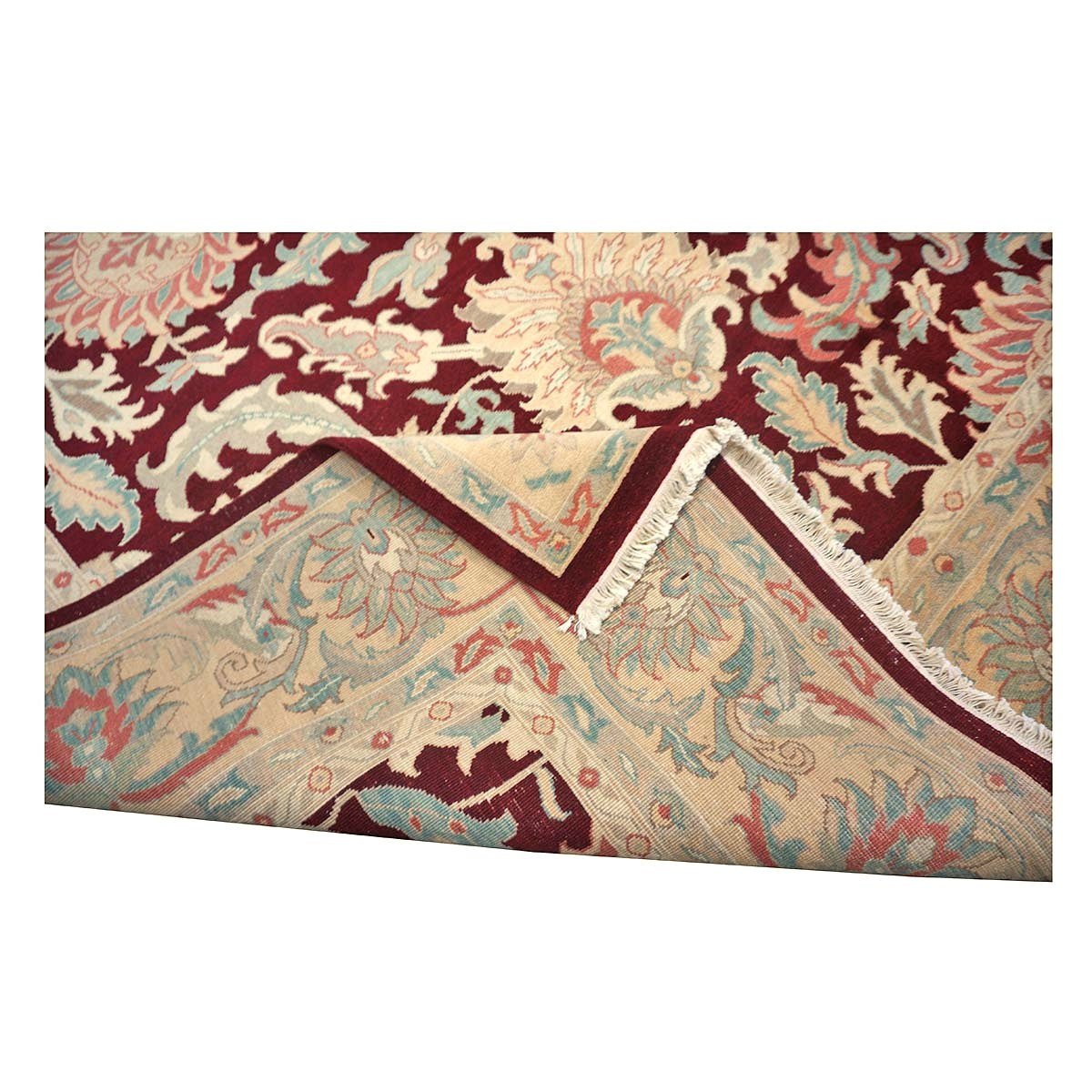 Chinese Oushak Wool 9x12 Burgundy & Tan Handmade Area Rug #1144729