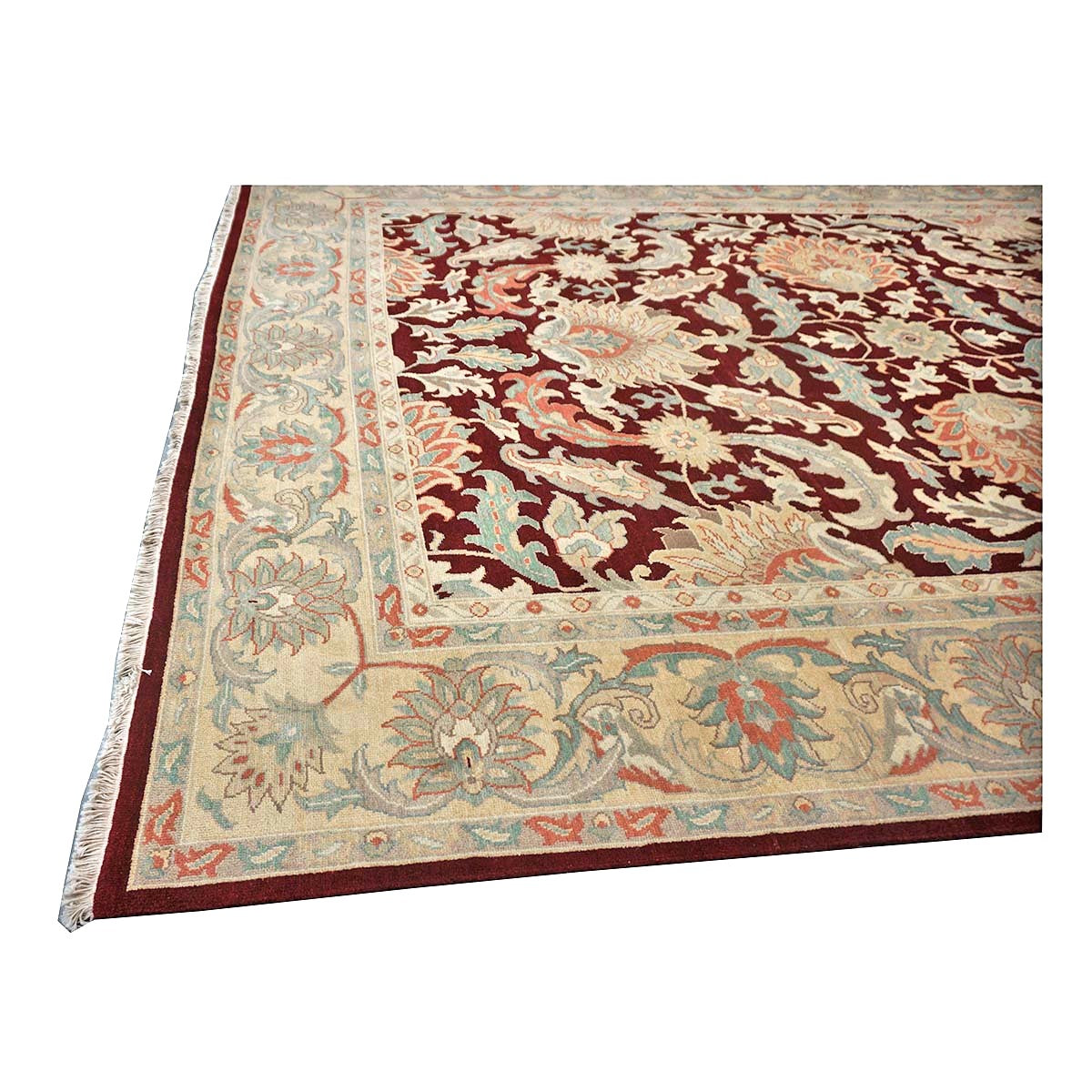Chinese Oushak Wool 9x12 Burgundy & Tan Handmade Area Rug #1144729