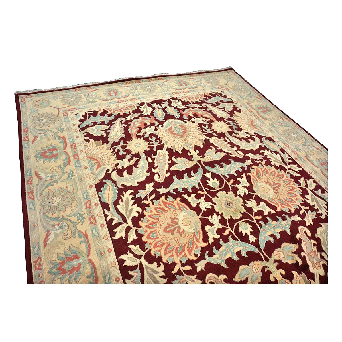Chinese Oushak Wool 9x12 Burgundy & Tan Handmade Area Rug #1144729