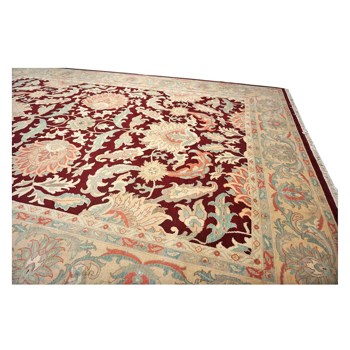 Chinese Oushak Wool 9x12 Burgundy & Tan Handmade Area Rug #1144729
