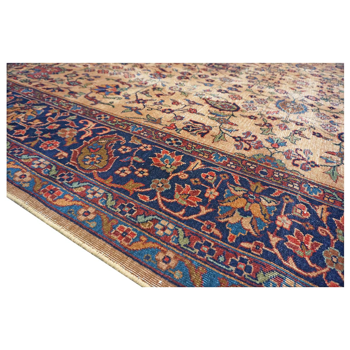 Antique Turkish Sparta Wool 9x12 Tan & Navy Handmade Area Rug # 1144731
