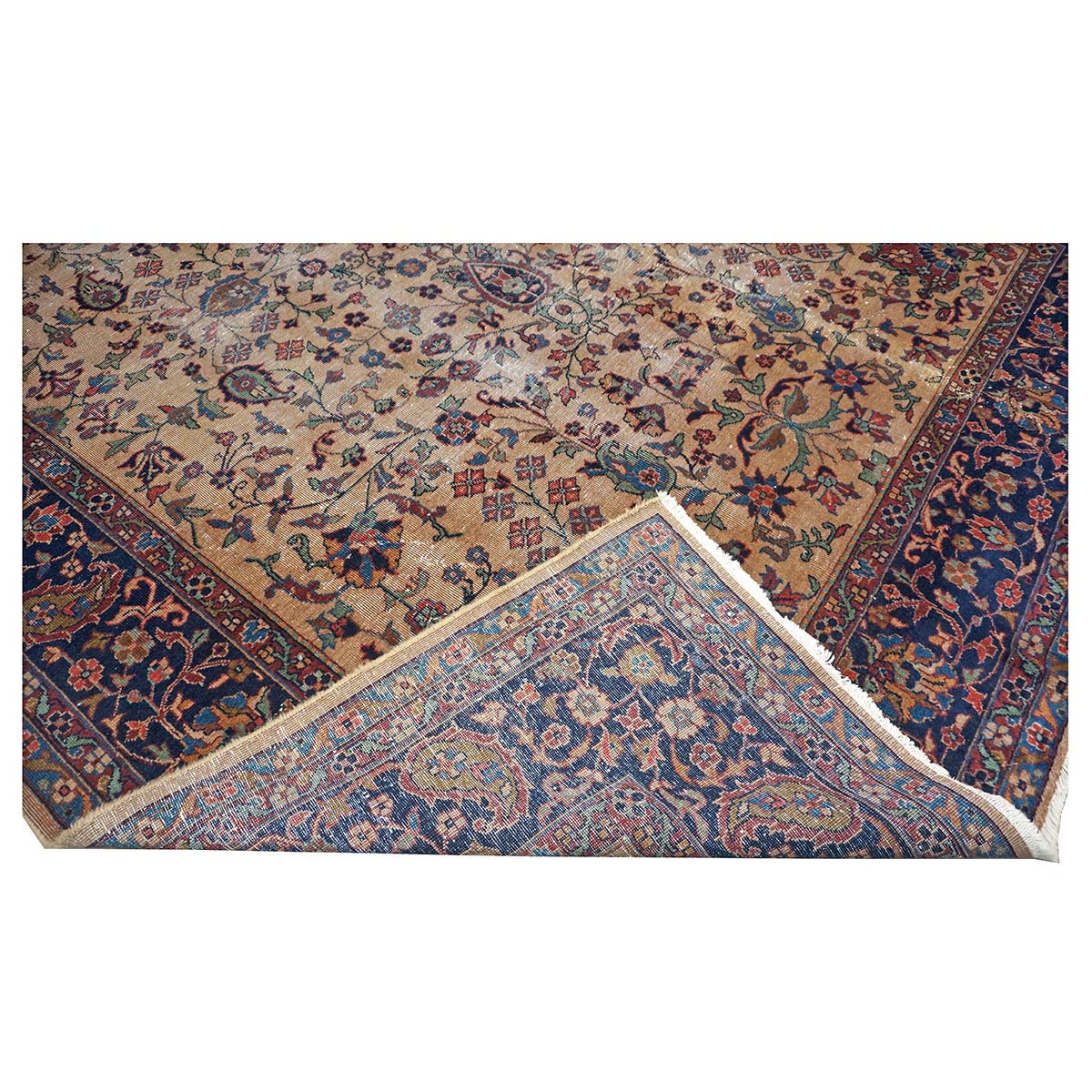 Antique Turkish Sparta Wool 9x12 Tan & Navy Handmade Area Rug # 1144731