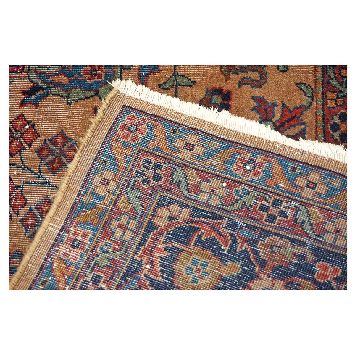 Antique Turkish Sparta Wool 9x12 Tan & Navy Handmade Area Rug # 1144731