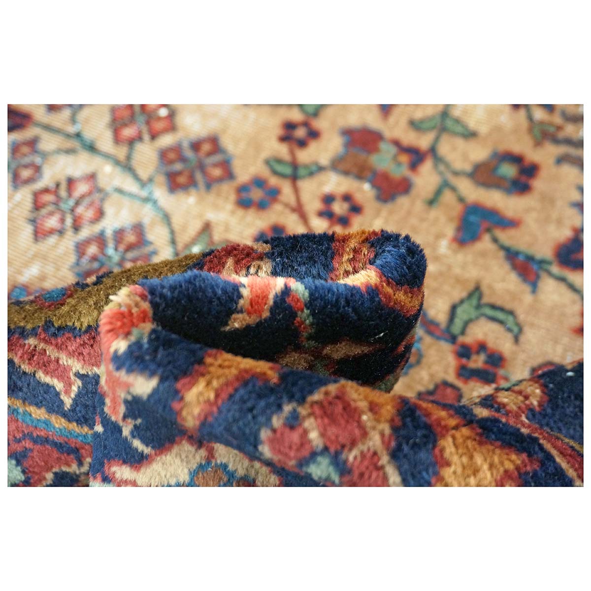 Antique Turkish Sparta Wool 9x12 Tan & Navy Handmade Area Rug # 1144731