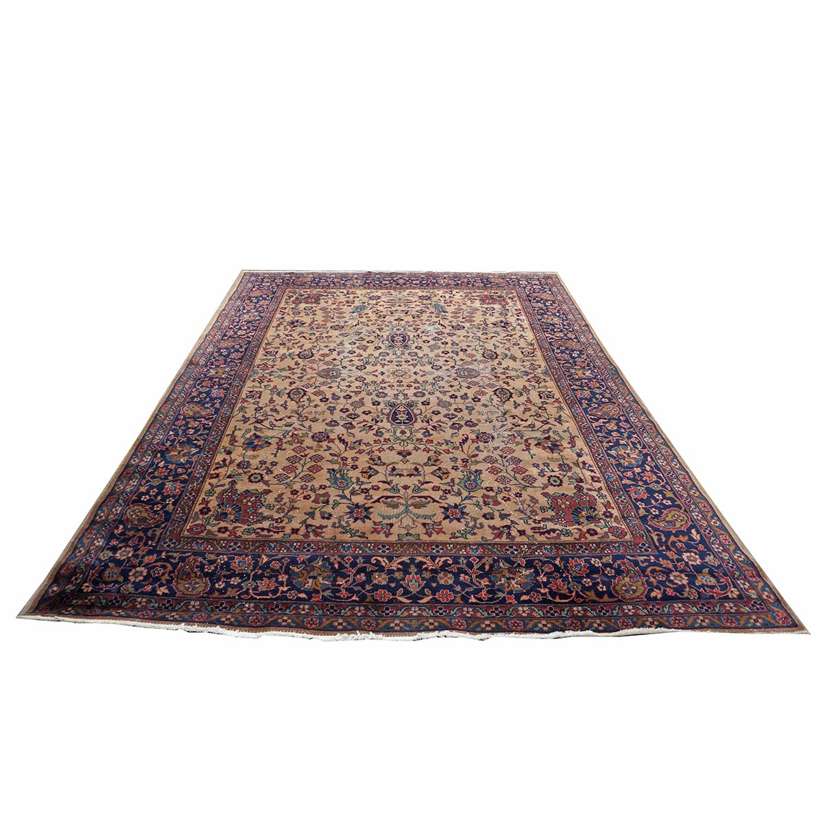 Antique Turkish Sparta Wool 9x12 Tan & Navy Handmade Area Rug # 1144731