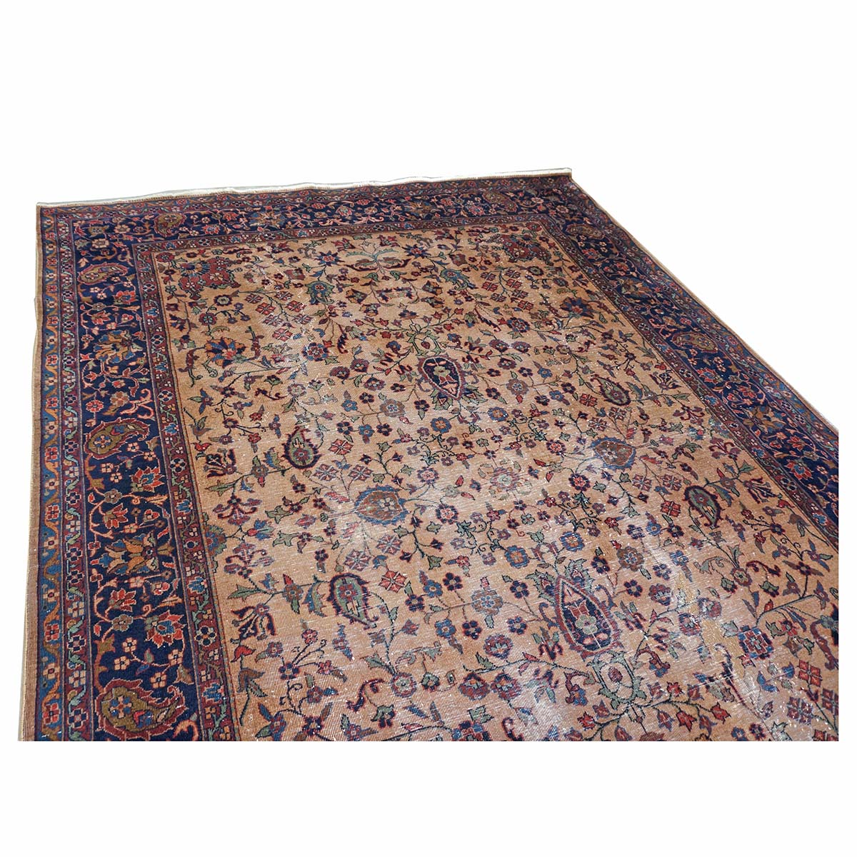 Antique Turkish Sparta Wool 9x12 Tan & Navy Handmade Area Rug # 1144731