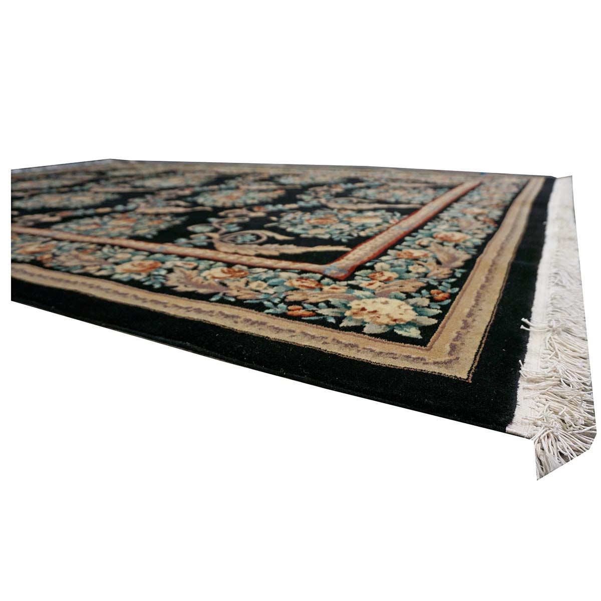 Chinese French Design Wool 6x9 Black, Tan & Orange Handmade Area Rug #1144738