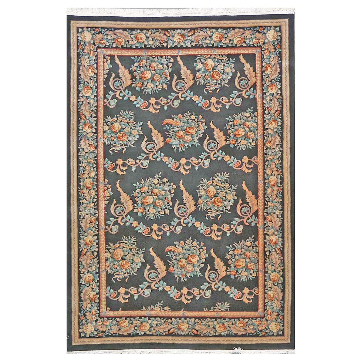 Chinese French Design Wool 6x9 Black, Tan & Orange Handmade Area Rug #1144738