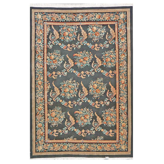 Chinese French Design Wool 6x9 Black, Tan & Orange Handmade Area Rug #1144738