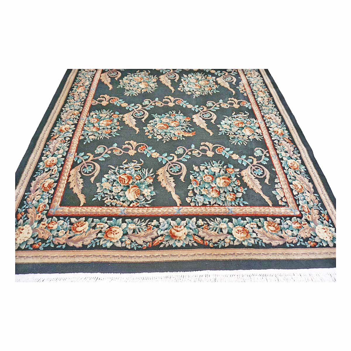 Chinese French Design Wool 6x9 Black, Tan & Orange Handmade Area Rug #1144738