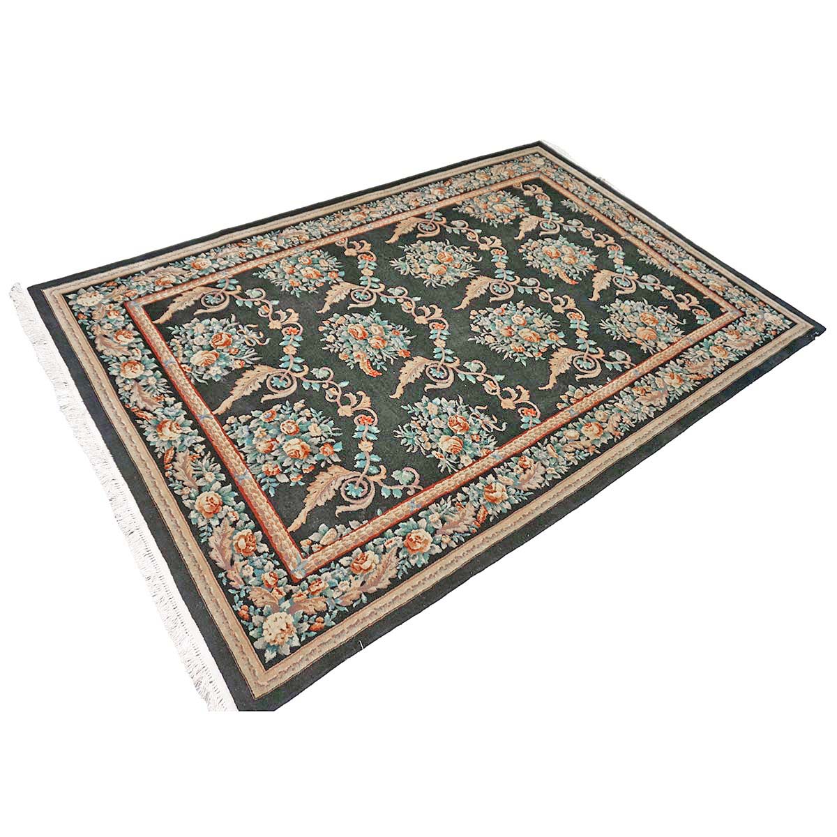 Chinese French Design Wool 6x9 Black, Tan & Orange Handmade Area Rug #1144738