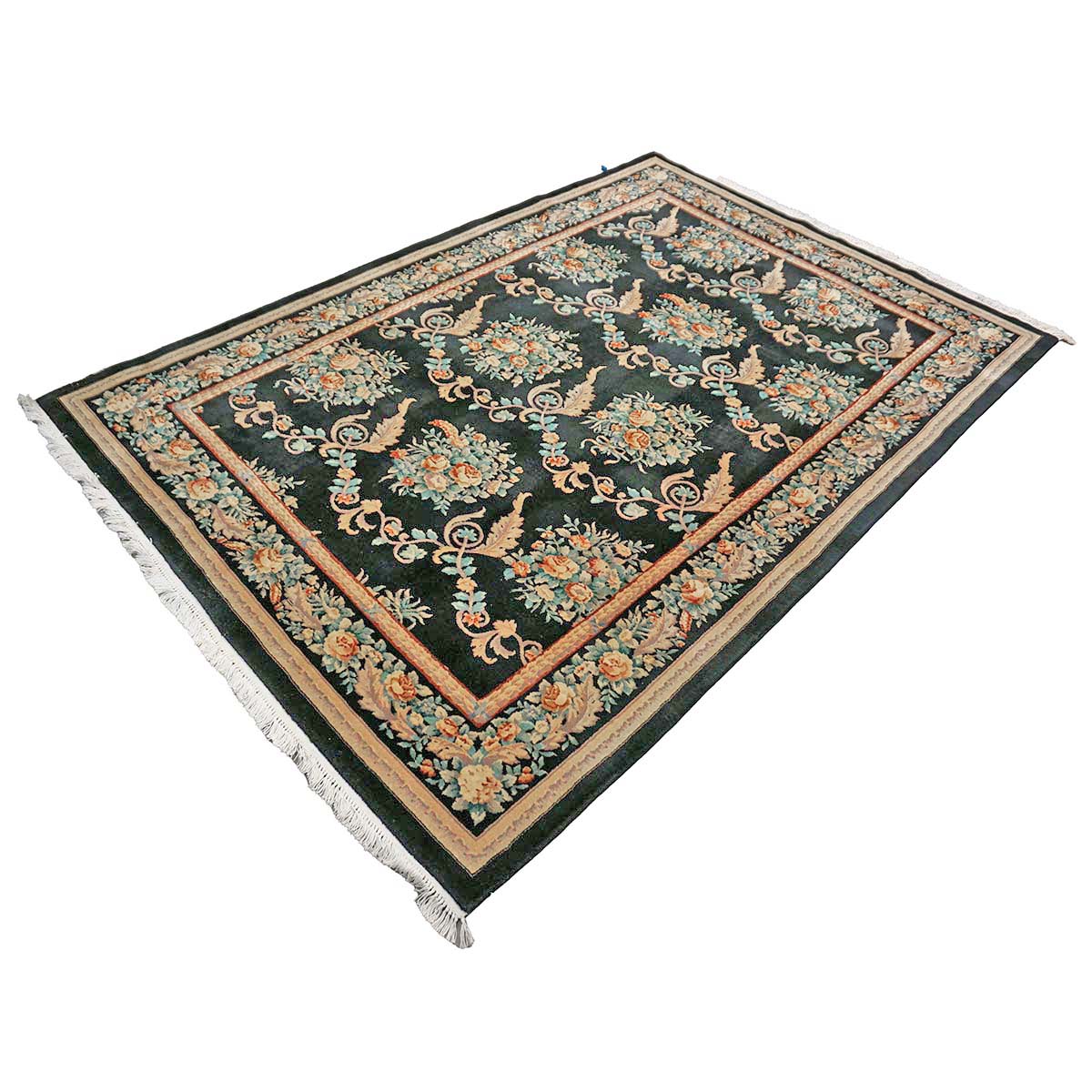 Chinese French Design Wool 6x9 Black, Tan & Orange Handmade Area Rug #1144738