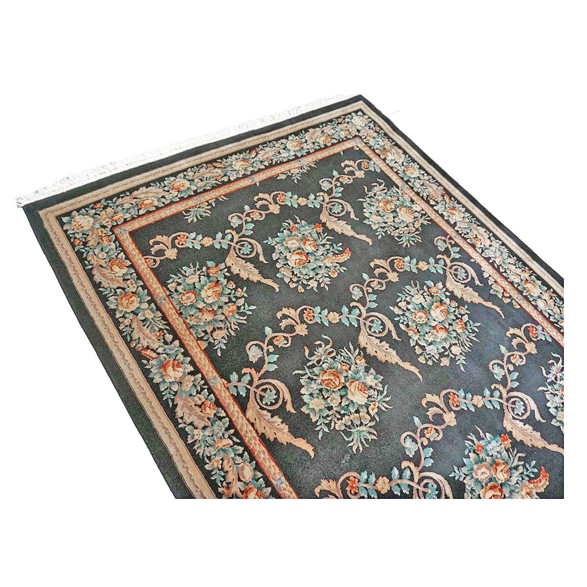 Chinese French Design Wool 6x9 Black, Tan & Orange Handmade Area Rug #1144738