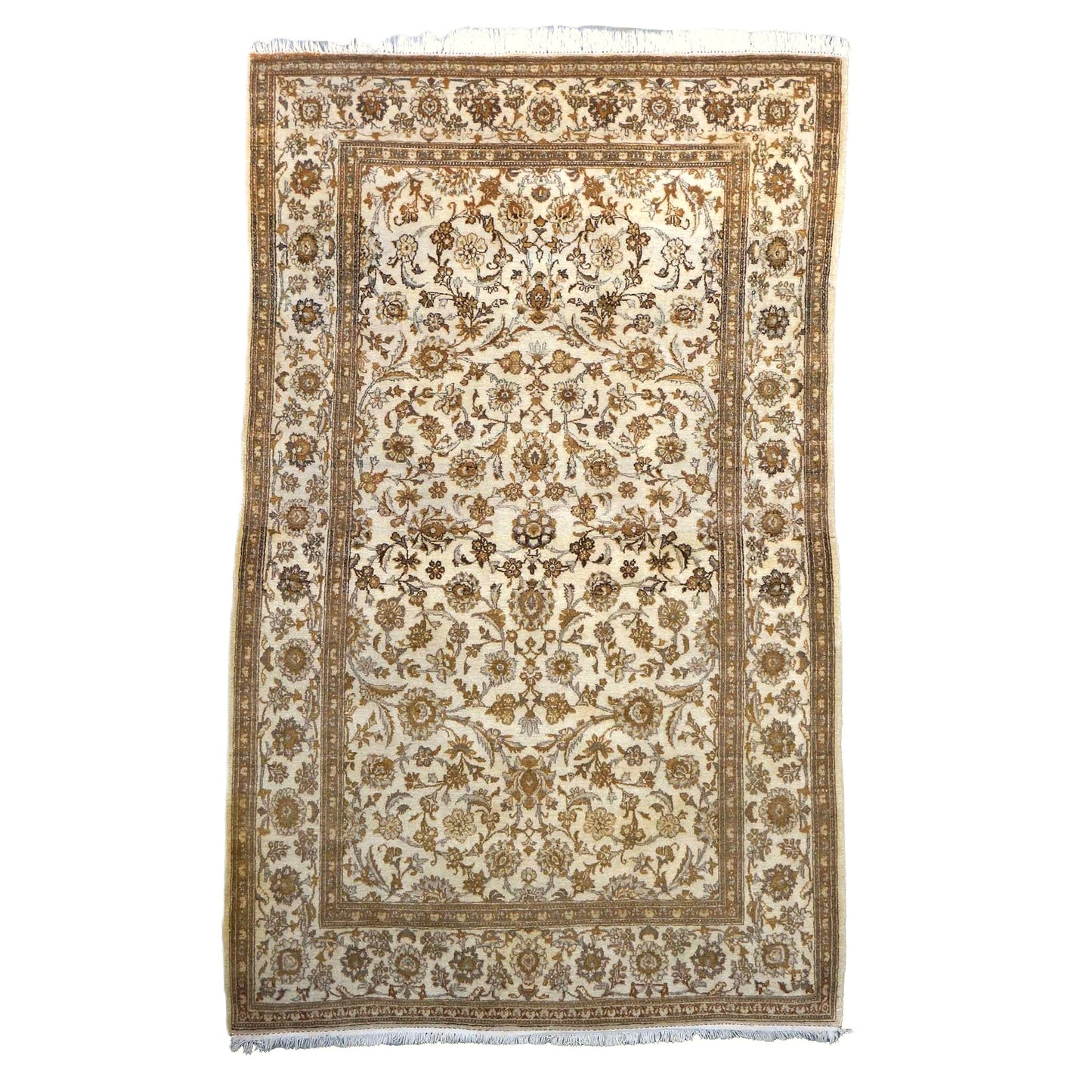 Antique Persian Kashan Wool 4x7 Ivory, Tan & Camel Handmade Area Rug #1144741