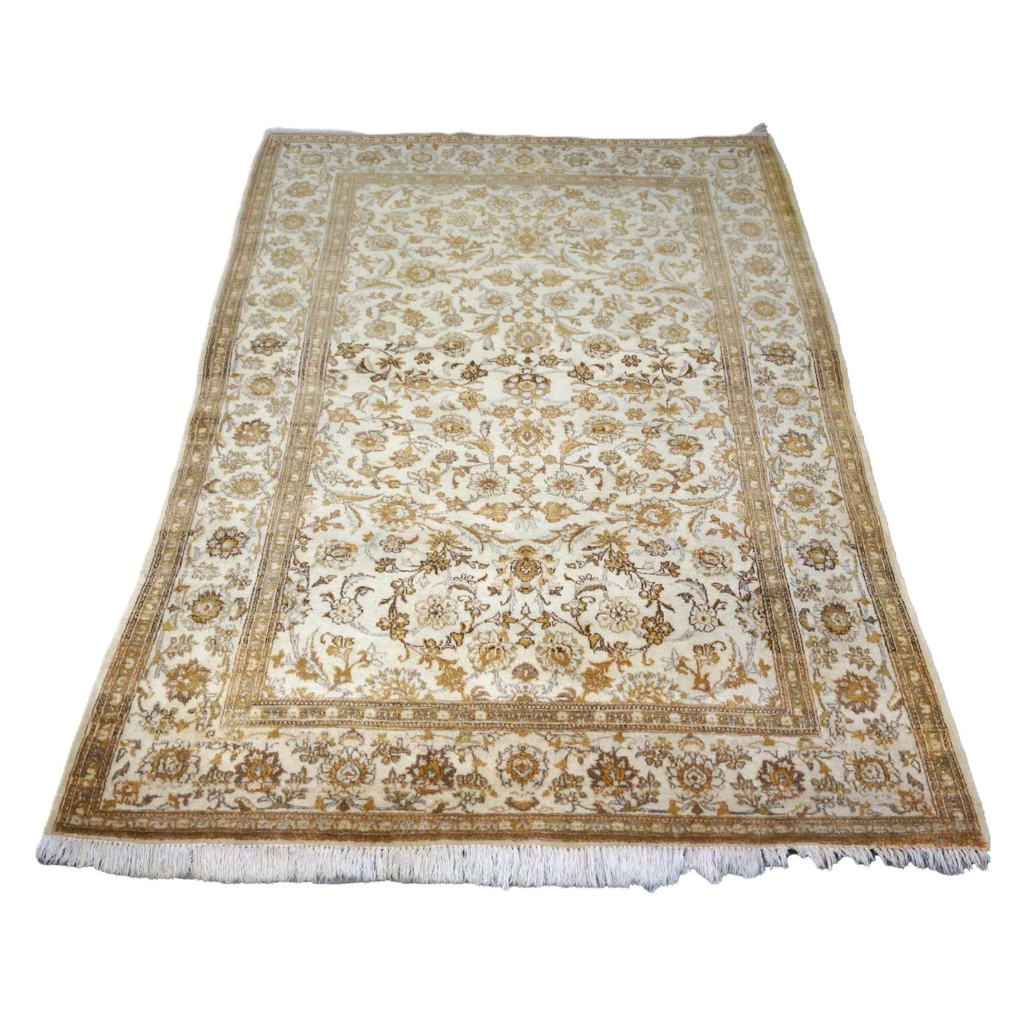 Antique Persian Kashan Wool 4x7 Ivory, Tan & Camel Handmade Area Rug #1144741