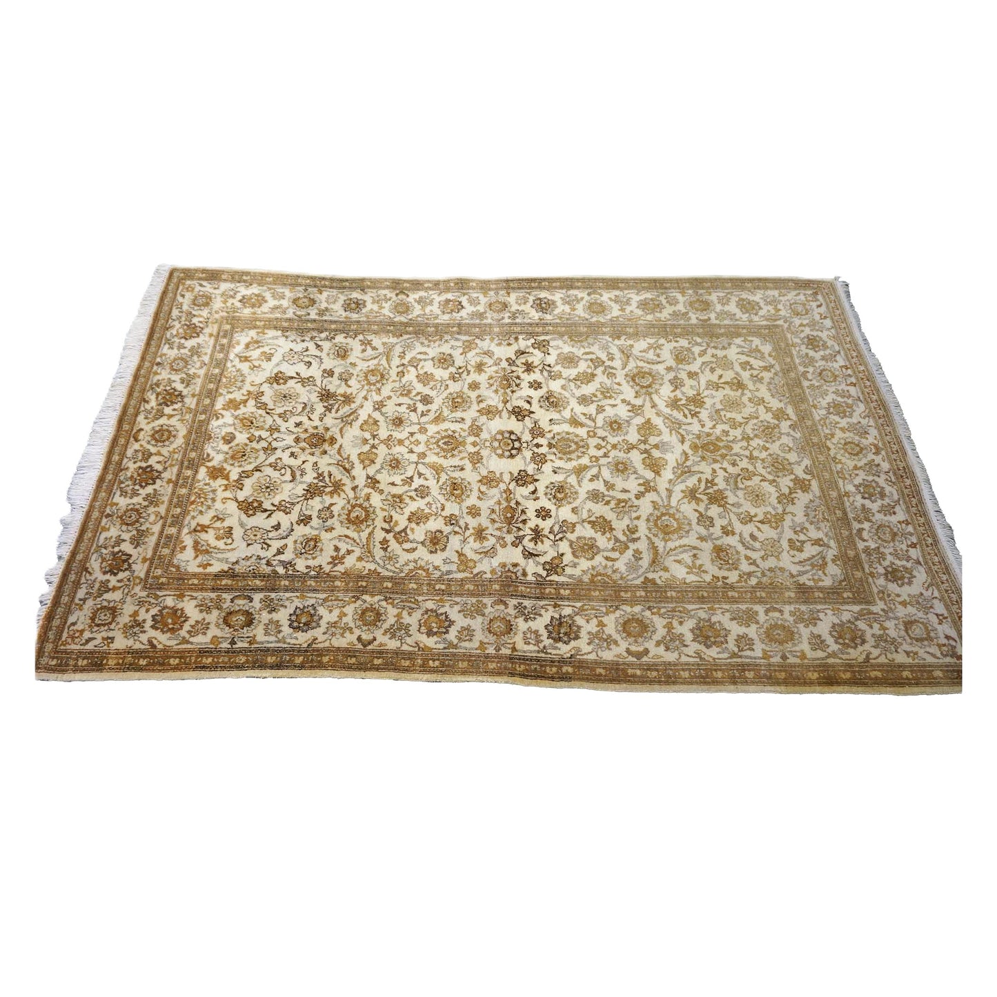 Antique Persian Kashan Wool 4x7 Ivory, Tan & Camel Handmade Area Rug #1144741