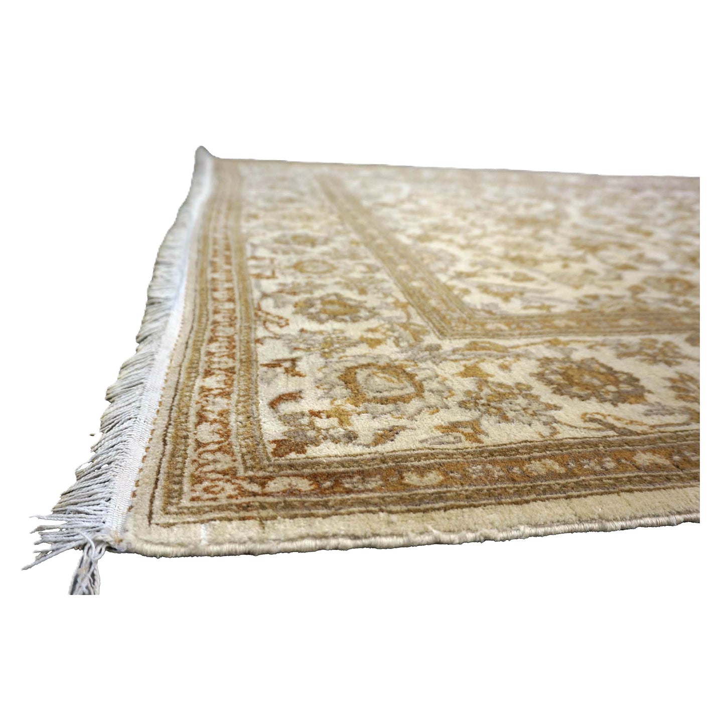 Antique Persian Kashan Wool 4x7 Ivory, Tan & Camel Handmade Area Rug #1144741
