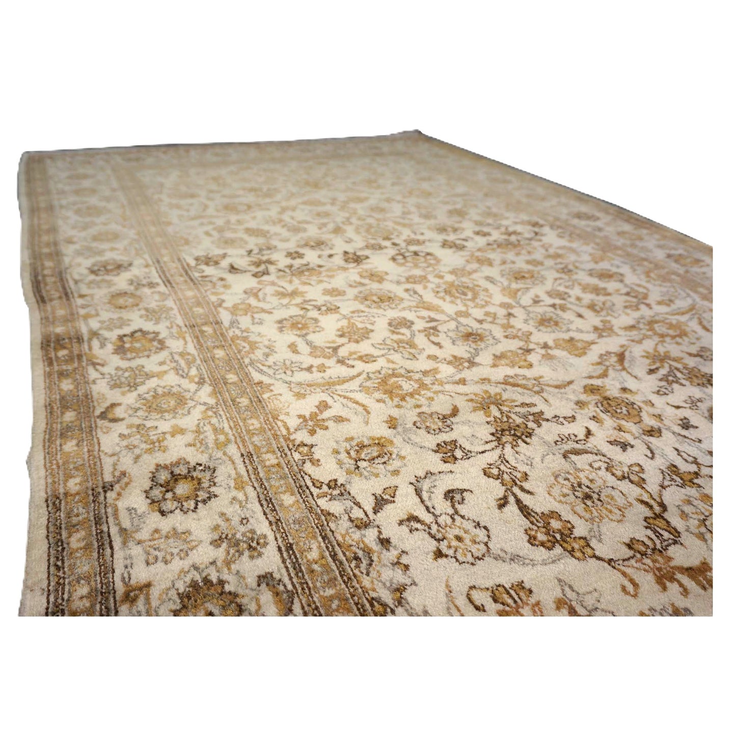 Antique Persian Kashan Wool 4x7 Ivory, Tan & Camel Handmade Area Rug #1144741