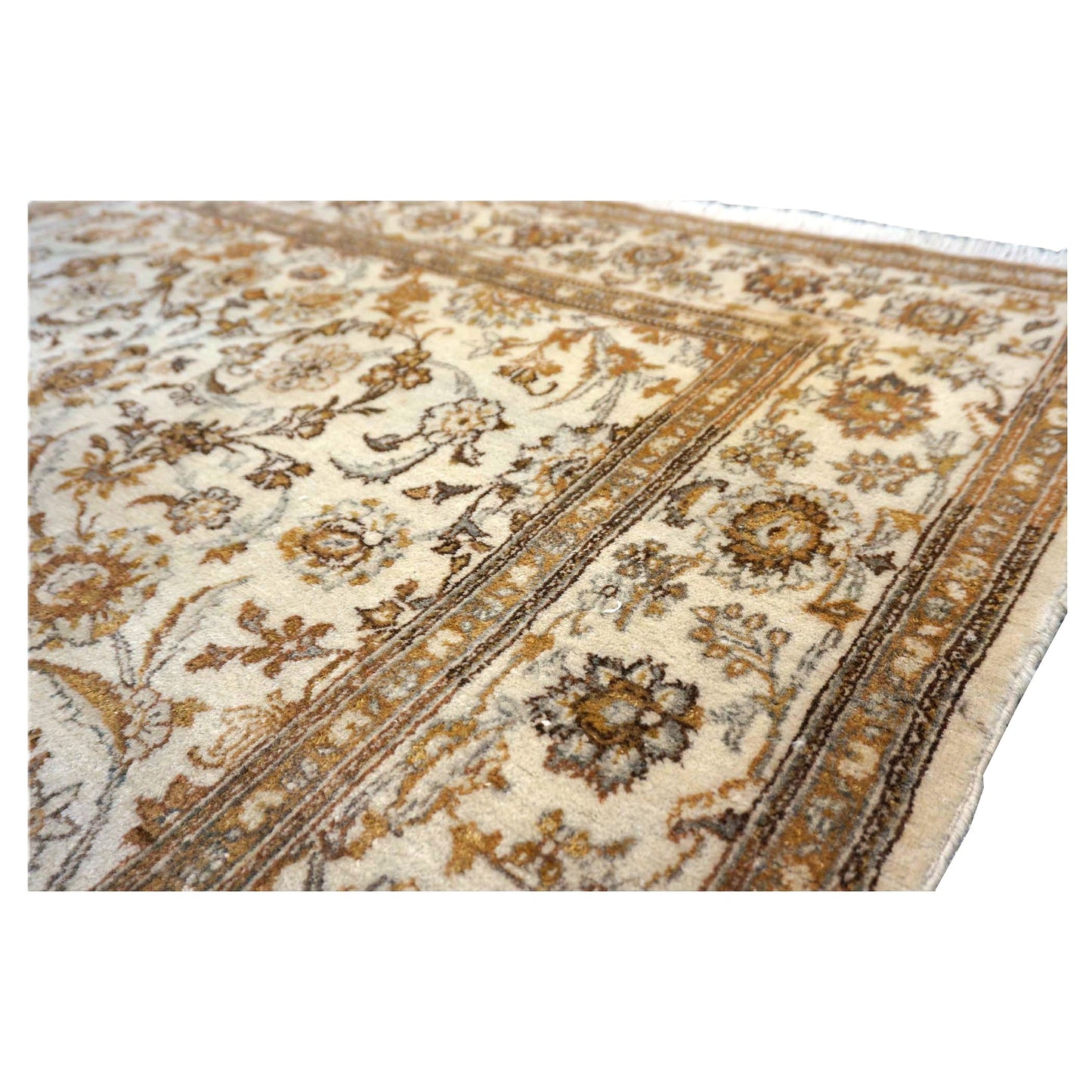 Antique Persian Kashan Wool 4x7 Ivory, Tan & Camel Handmade Area Rug #1144741