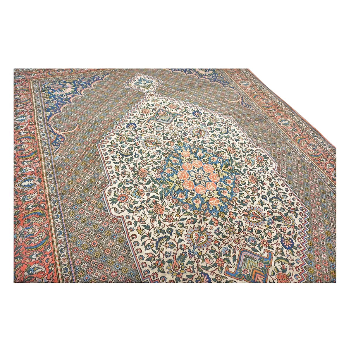 Vintage Persian Bakhtiari Wool 7x10 Ivory & Salmon Handmade Area Rug # 1144744