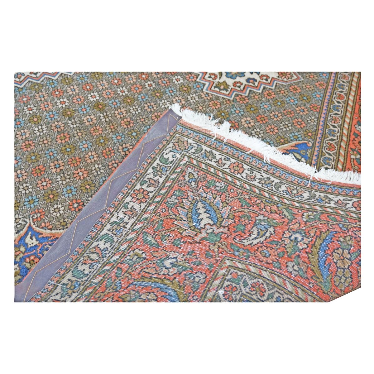 Vintage Persian Bakhtiari Wool 7x10 Ivory & Salmon Handmade Area Rug # 1144744