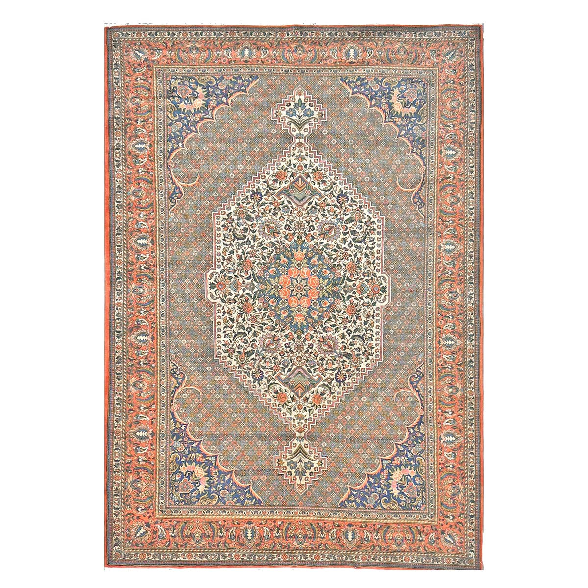 Vintage Persian Bakhtiari Wool 7x10 Ivory & Salmon Handmade Area Rug # 1144744