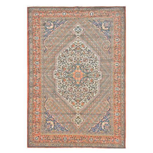Vintage Persian Bakhtiari Wool 7x10 Ivory & Salmon Handmade Area Rug # 1144744