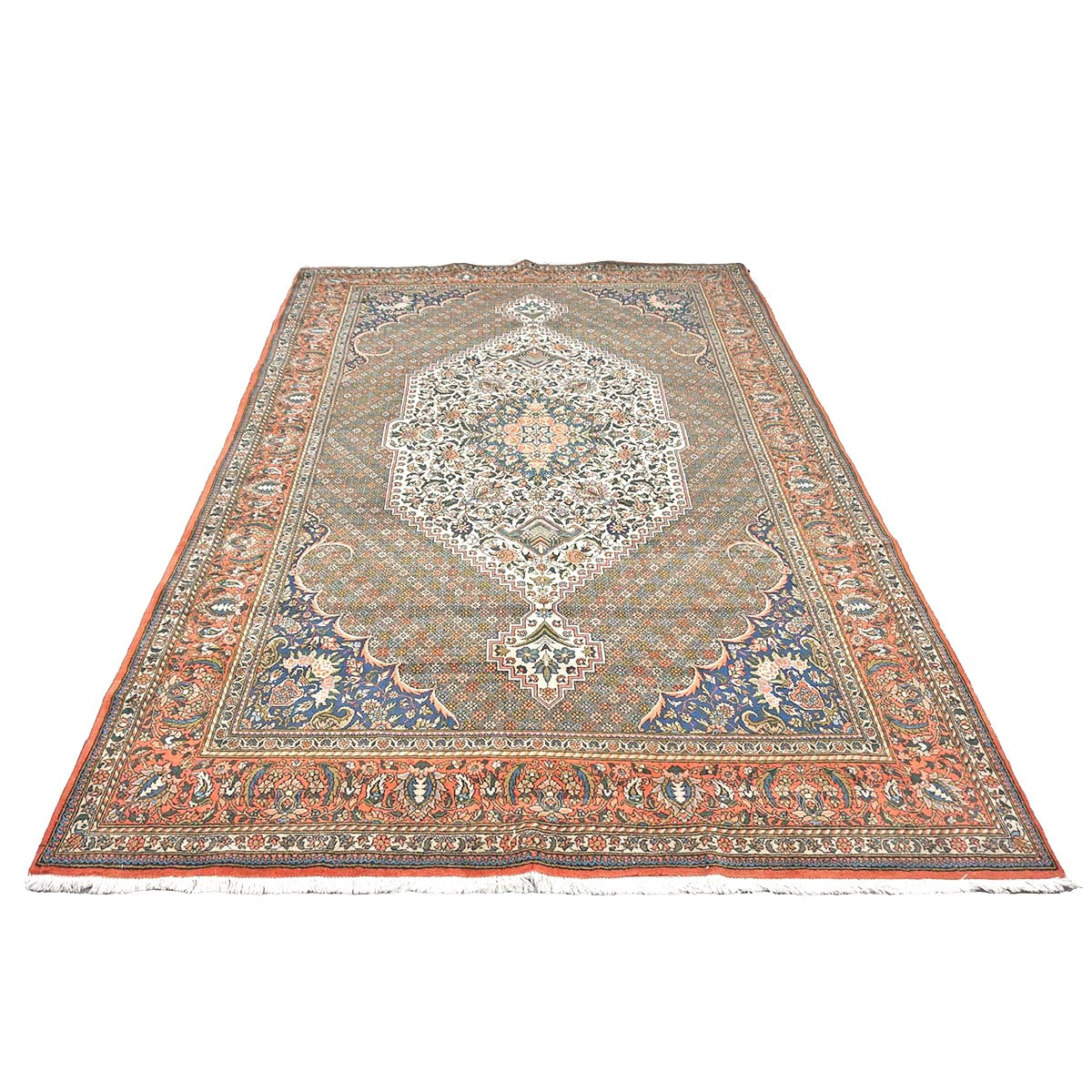 Vintage Persian Bakhtiari Wool 7x10 Ivory & Salmon Handmade Area Rug # 1144744