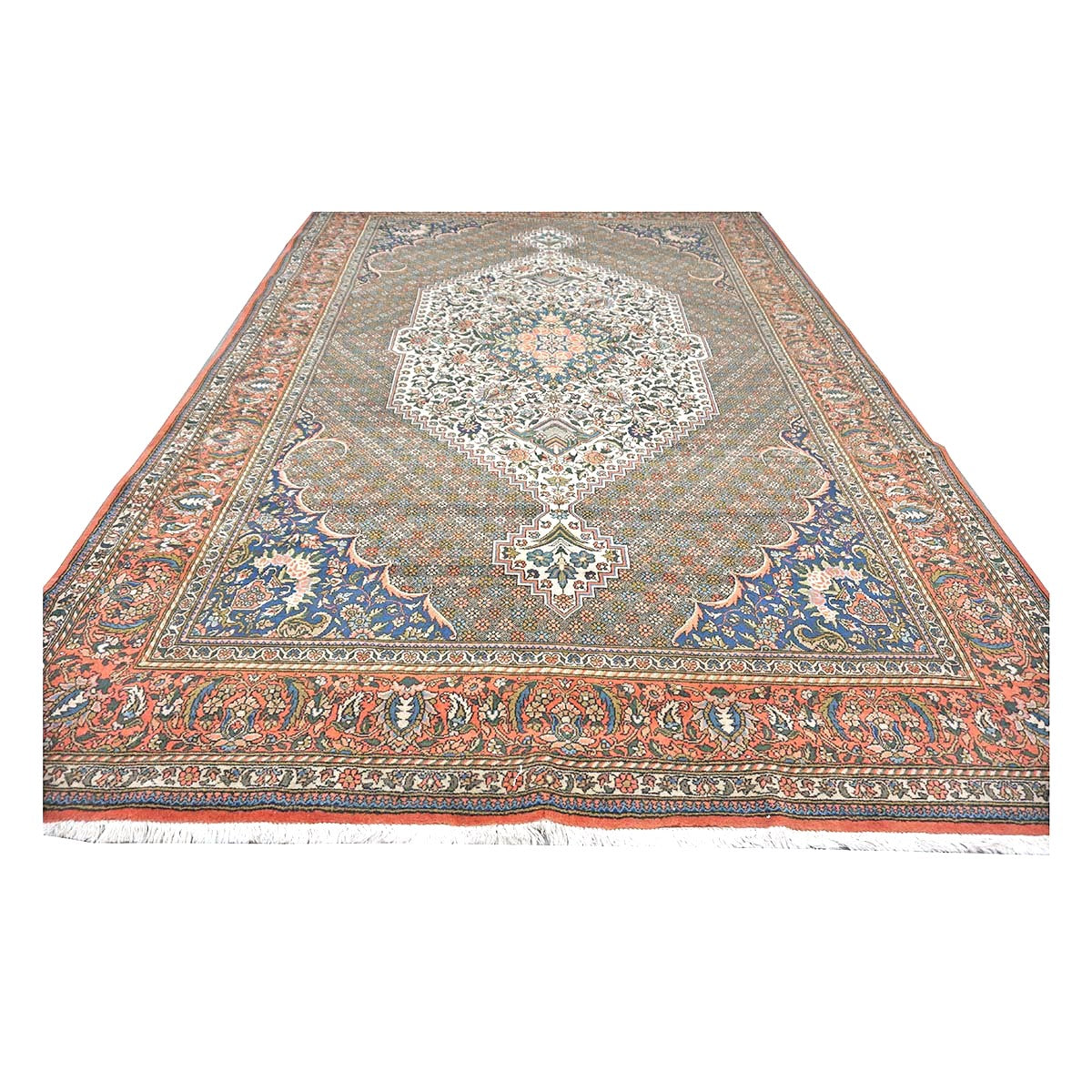 Vintage Persian Bakhtiari Wool 7x10 Ivory & Salmon Handmade Area Rug # 1144744