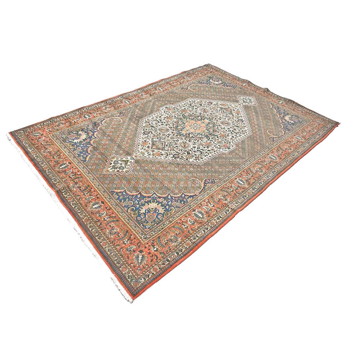 Vintage Persian Bakhtiari Wool 7x10 Ivory & Salmon Handmade Area Rug # 1144744