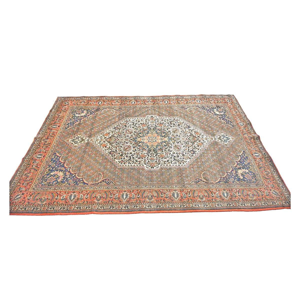 Vintage Persian Bakhtiari Wool 7x10 Ivory & Salmon Handmade Area Rug # 1144744