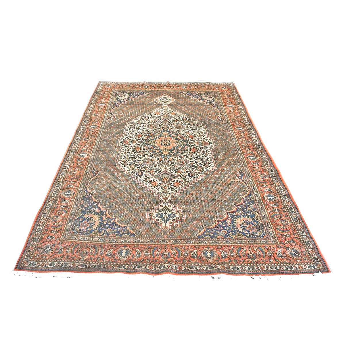 Vintage Persian Bakhtiari Wool 7x10 Ivory & Salmon Handmade Area Rug # 1144744