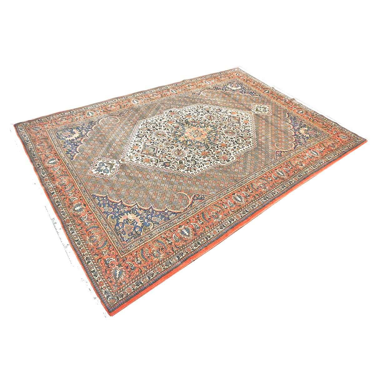 Vintage Persian Bakhtiari Wool 7x10 Ivory & Salmon Handmade Area Rug # 1144744