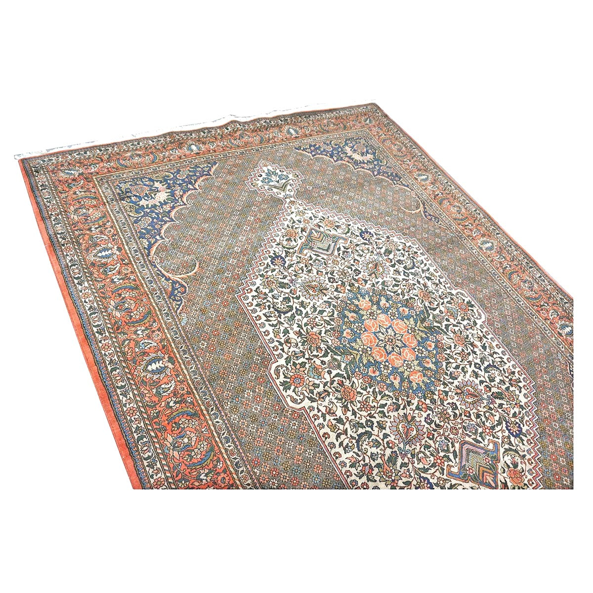 Vintage Persian Bakhtiari Wool 7x10 Ivory & Salmon Handmade Area Rug # 1144744